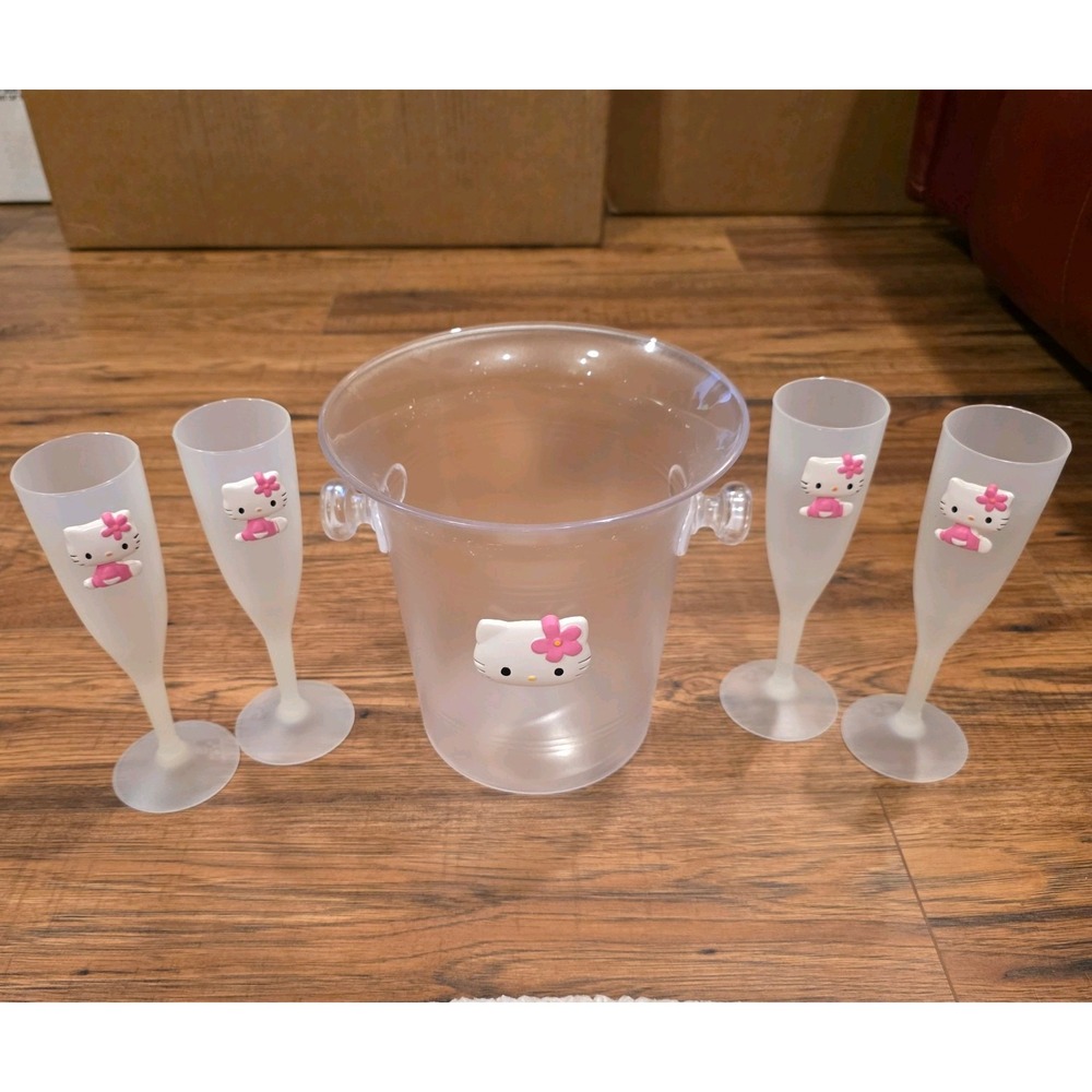 Hello Kitty Ice Bucket and Drinking Flutes Set Thailand Sanrio